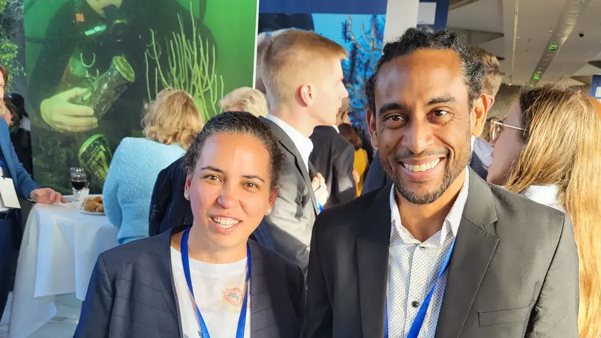 Kathryn Audroing of Turtle Village Trust with Kahlil Hassanali, advisor to delegation of Trinidad and Tobago